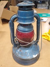 Vintage 70+ YEAR OLD  RED GLOBE Dietz Little Wizard Blue Railroad Lantern #100 picture