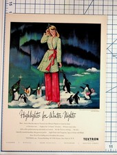 TEXTRON Hostess Pajamas Ad 1940s Christmas Aurora Borealis Penguins Fashion picture