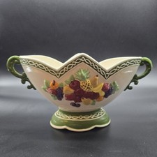 Vintage Porcelain Double Handle Jardiniere Planter Fruit MCM Footed Centerpiece  picture