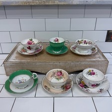 Vintage Teacups & Saucers English Bone China Floral Lot of 6 picture