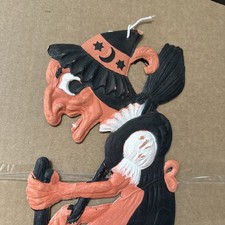 Vintage1910-30s Genuine Heavily Embossed Halloween German Witch Cardboard DieCut picture