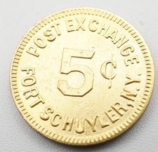 WWII Fort Schuyler N.Y. 5 Cent Post Exchange Token Coin GREAT SHAPE picture