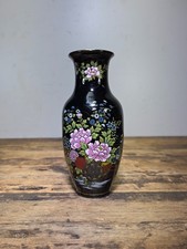 Vintage Imperial Kutani Black Gold Flower Vase Peony Cart Motif Japan Porcelain picture