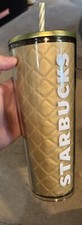 STARBUCKS HOLIDAY METALLIC GOLD QUILTED 24oz VENTI TUMBLER COLD CUP 2024 picture