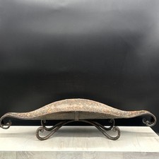 Vintage Leaf glazed Metal Footed Console Centerpiece Bowl Tray Dish 9