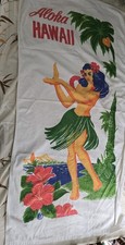 Vtg Souvenir Hawaii Beach Towel Hula Girl Dancer picture