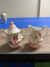 Vintage Occupied Japan Miniature Floral Sugar Bowl And Creamer Set picture