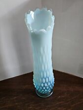 Fenton Blue Opalescent Hobnail Swung Glass Vase With Uranium picture