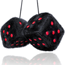 Black Red Fuzzy Dice Car Mirror Hanging Plush Retro Auto Interior Decor picture