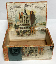 1892 Schuylkill Navy Bouquet Cigar Box Antique Wood 12 Cnt PA Factory 3228 Rare picture