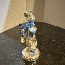 Hinduism Lord Krishna Figurine Statue, Peacock Feather, Blue & Silver no Flute picture