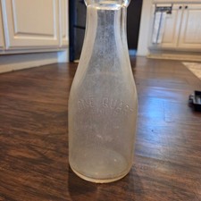 Vintage One Quart Liquid Clear Glass Milk Bottle Farmhouse Decor 9.5 Inch picture