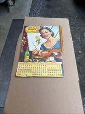 Vintage 1956 Squirt Soda Advertising Calendar Sign Apr-Dec Pinup 20” x 13” picture