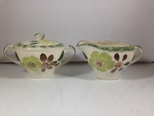 Southern Potteries Blue Ridge GREEN BRIAR Covered Sugar Bowl Creamer Set picture