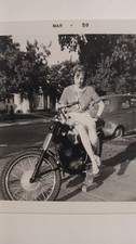 Vintage Snapshot 1959 Woman On Vintage Motorcycle Biker Culture Photo picture