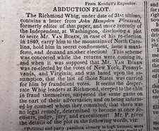 1842 Martin Van Buren Abduction Plot President Election Kidnapping Newspaper picture