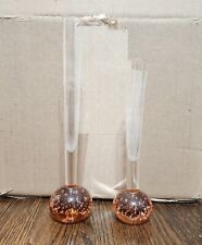 x2 Elegant Clear Bud Vase w/ Pink Hand Blown Bubble Base Vintage 10