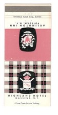 Highland Hotel Massena New York Vintage Matchbook Cover SL14 picture