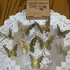 9 Vintage Homco Butterflies Metal Brass Gold Tone MCM Retro Cottage 70s Decor picture
