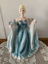 Porcelain MCM 1950’s Figurine Planter, Blonde Lady in Blue and Gold Ball Gown picture