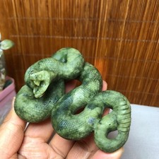 95mm Natural Green Xiuyu jade crystal Hand carved snake specimens 178g A2518 picture