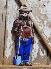 VINTAGE SMOKEY THE BEAR PORCELAIN SIGN OLD US FOREST SERVICE NATIONAL PARK FIRE picture