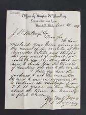 1869 antique HUGHES & WOOLLEY marshall mi LETTER counsellors at law lawyers picture