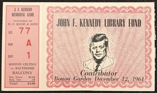 RARE John F Kennedy Memorial Game Ticket Bill Russell 10K Pt Dec 12 1964 Celtics picture