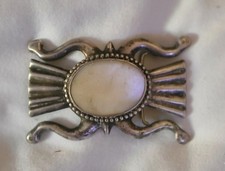 Vintage Navajo Sandcast Sterling Silver  Belt Buckle Mother Of Pearl  picture