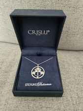 Disney Crislu Sterling Platinum It's A Small World Clock Face Necklace - New picture