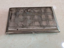 Vintage Old Metal Cigarette Case Etched Plaid Design Pocket Card Holder Box picture
