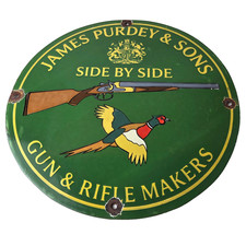 Vintage James Purdey Sign - Hunting Gun Firearm Makers Shot Gas Porcelain Sign picture