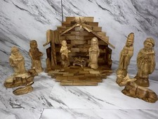 Vintage 13 Piece Nativity Set Hand Carved in Bethlehem from Olive Wood picture