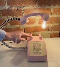 Vintage Pink Telephone Lamp Plays Music Connects UpCycled Phone See Video picture