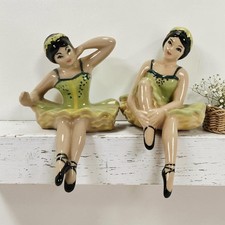 2 VTG Ceramic Arts Studio Ballerina Shelf Sitters En Pose & En Repose Green 4