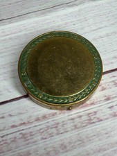 VTG  Antique Djer Kiss Green Gold w/ Trim Flower Inlay Powder Compact W Mirror picture