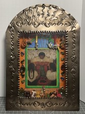 Vintage Mexican Folk Art Hinged Shadow Box Diego Rivera Flower Day Niche Shrine  picture