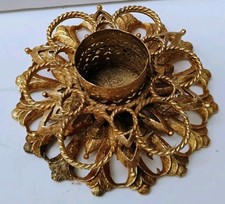 Vtg Signed CELESTE Gold Plated? Filigree Candle Holder Hollywood Regency Ornate picture