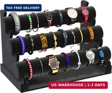 Velvet Bracelet Holder 3 Tier Jewelry Display Stand Black T Bar Organizer picture