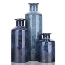 Blue Ceramic Vase Set - 3 Small Vases Farmhouse Country Decor picture