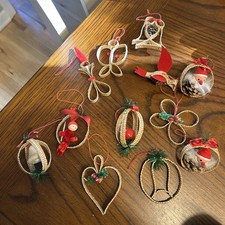 Vintage Woven Straw Christmas Ornaments Lot of 12 Handmade Scandinavian Folk Art picture