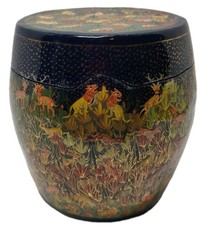 VTG Round Kashmir Papier Mache Tea Jar Canister Box picture