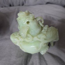 Vintage Chinese Carved Celadon Jade Dragon Tripod Incense Burner Censer As-Is picture