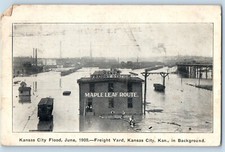 Kansas City Kansas Postcard Maple Leafe Route Flood Freight Yard c1908 Vintage picture
