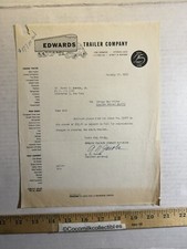 Vintage January 1956 Edwards Trailer Company Detroit Michigan Letter picture