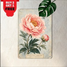 Large Soft Pink Bloom Botanical Flower Tin Sign Vintage Blossom Metal Plaque picture