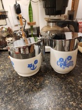 Vintage Gemco Milk Glass Blue Flowers sugar and creamer set picture