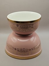 Vintage HALL'S Kitchenware Pink w/Gold Trim Mixing Bowls Set Of 2 #1376 & #1377 picture