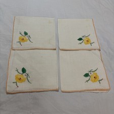Vintage Embroidered Linen Napkins Set of 4 Yellow Floral Cottagecore Grannycore picture