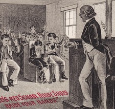 Dakota IL c. 1887 Henderson Red School House Shoe Teacher Advertising Trade Card picture